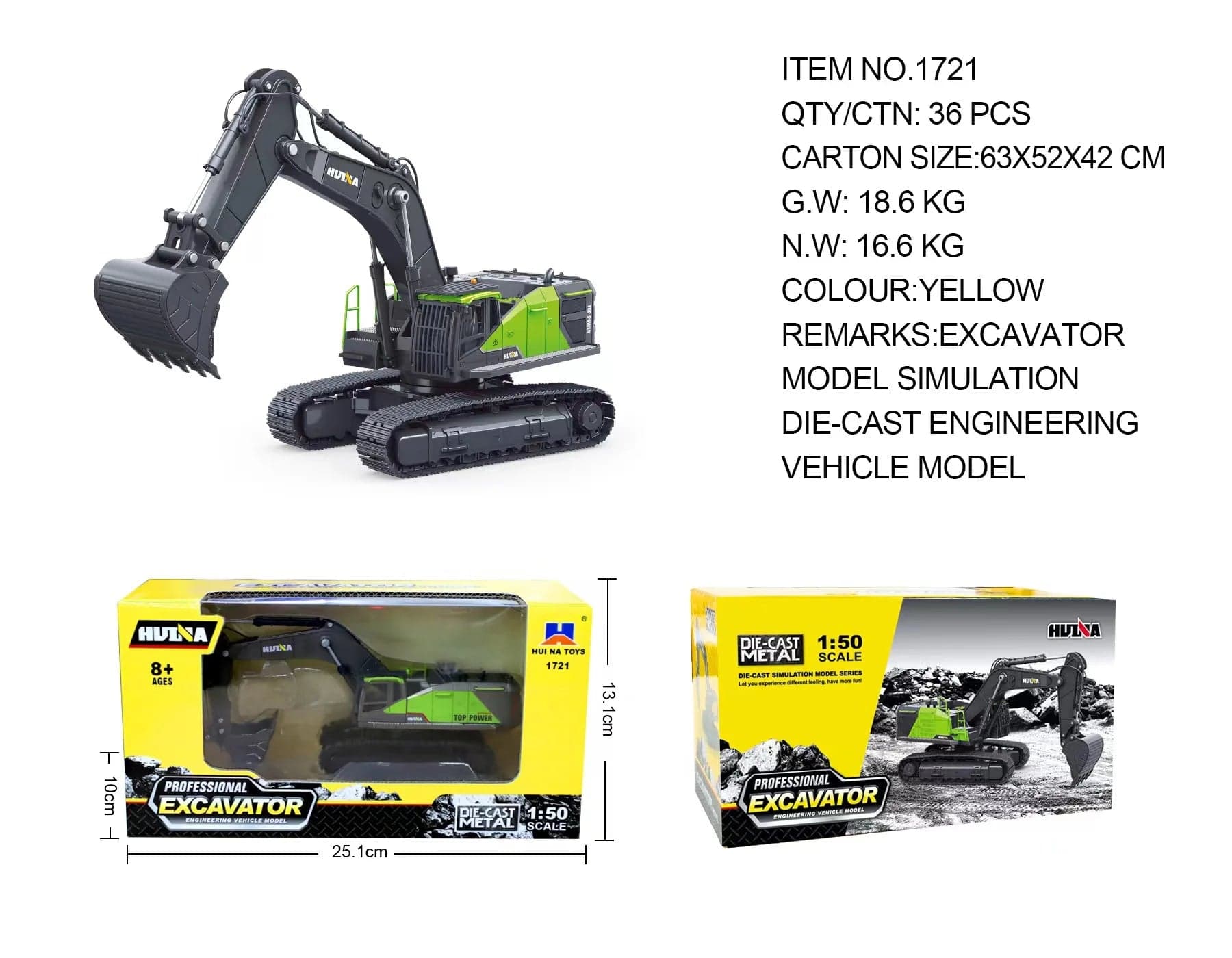 Huina 1721 1:50 Static Excavator — view 2