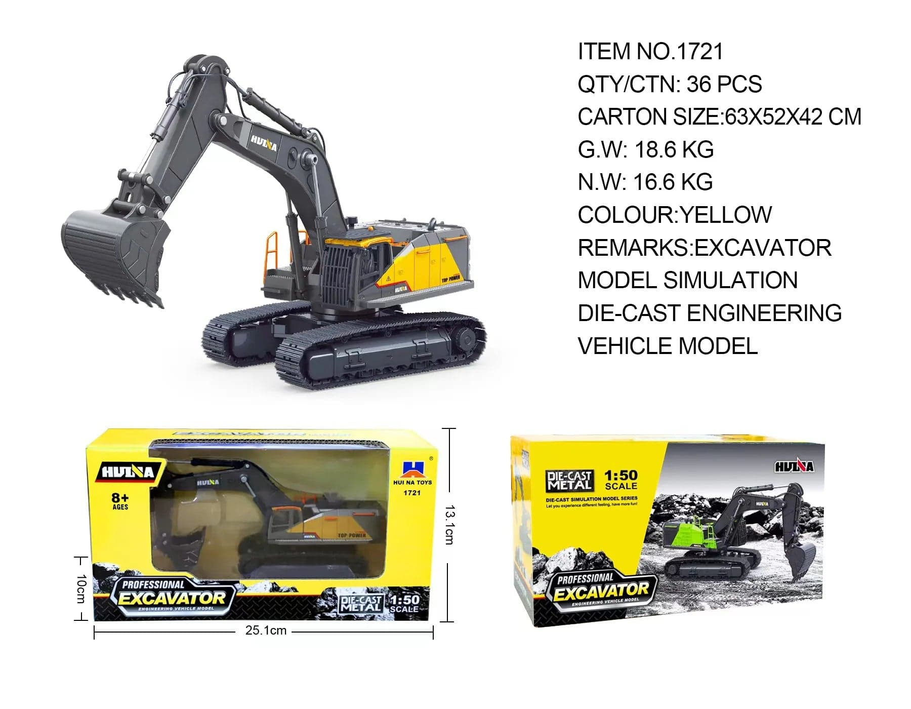 Huina 1721 1:50 Static Excavator — view 4